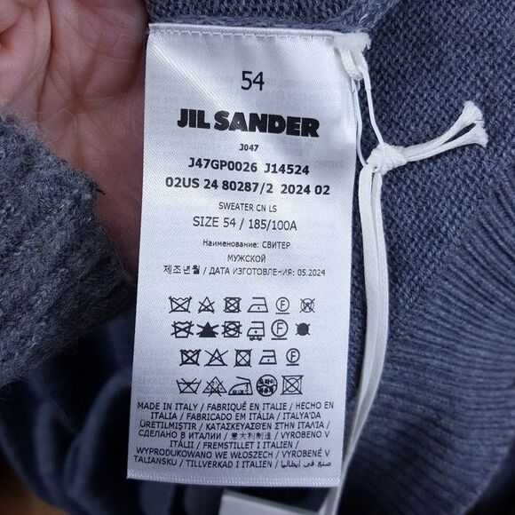 JIL SANDER Sweater Mens Size 54 Gray Pullover Crew Extrafine Virgen Wool $690 - Picture 7 of 11